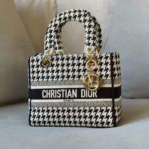 Fashion Dior Black and White Houndstooth Women's Bag